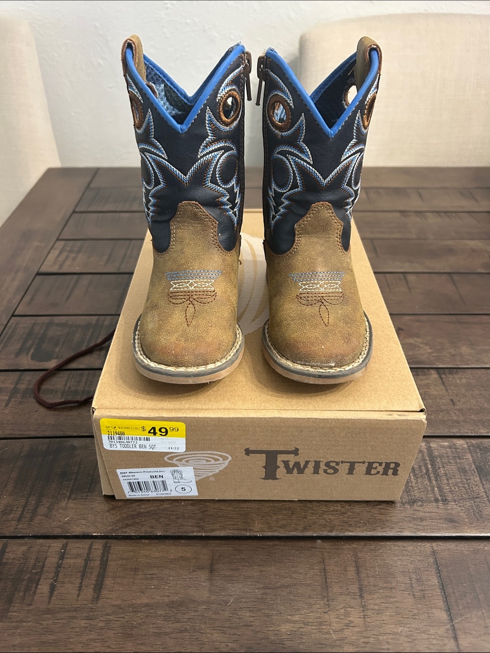 Twister Baby/Toddler Brown & Blue Cowboy Boots Size 5